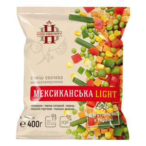 Овочева суміш «Мексиканська Light» TM HIGHBERRY — це яскраве поєднання кукурудзи, зеленого горошку, моркви, стручкової квасолі та болгарського перцю. Заморожена одразу після збору врожаю за технологією шокової заморозки при –18°C, вона зберігає природний смак, користь і колір овочів. Ідеальна для приготування гарнірів, мексиканських страв, супів і салатів. Вироблено в Україні, фасування 400 г.